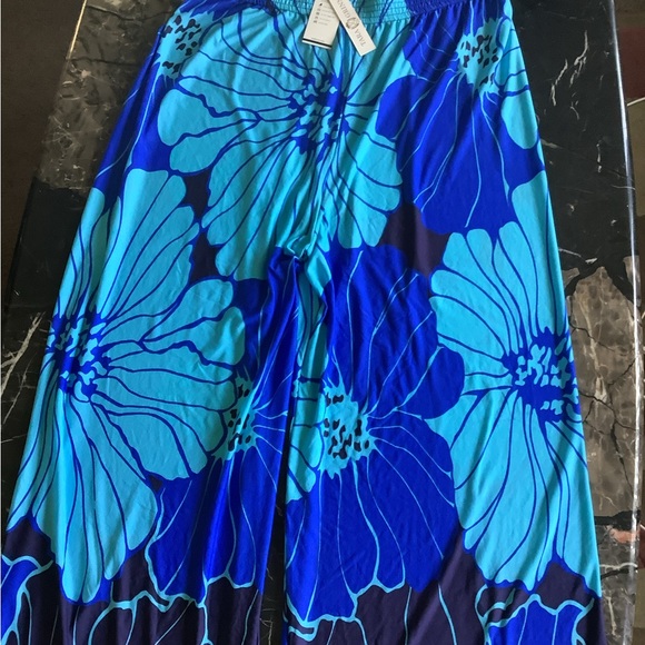 NWT Tara Grinna Got The Blues floral wide leg palazzo pants size Large